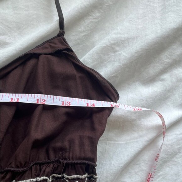 Max Studio Brown Embroidered babydoll midi dress M Boho Cottagecore Eyelet Hem - Picture 9 of 11